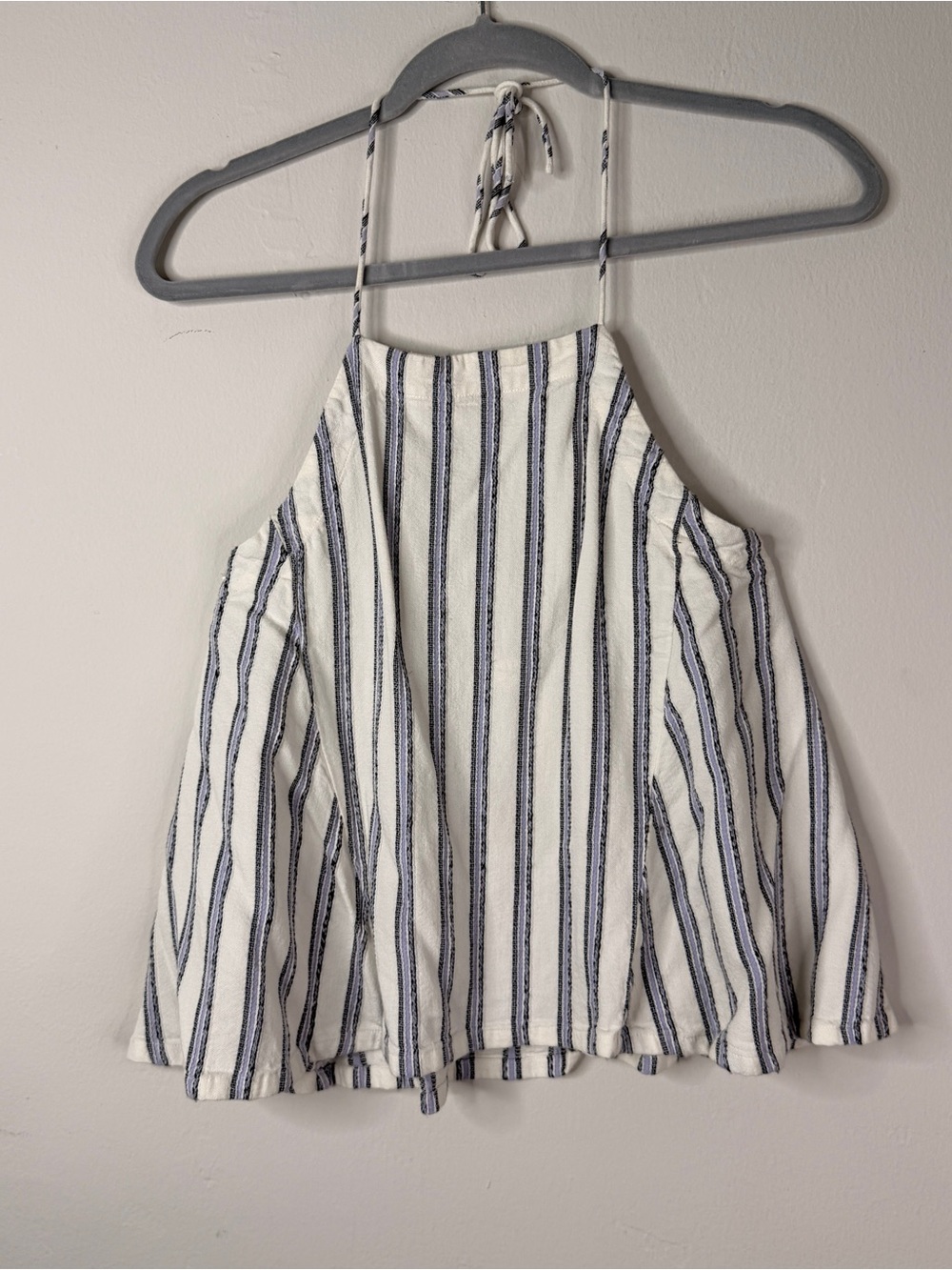 Club Monaco White Blue Stripe Halter Crop Top Tie Neck Size Small